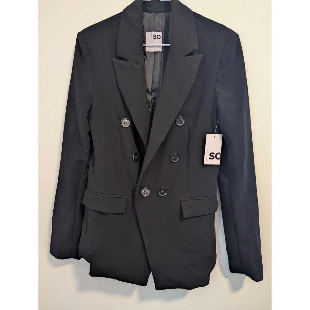 NWT SO Double Breasted Blazer Out of Office Black Jacket Retails $64 Women's SM